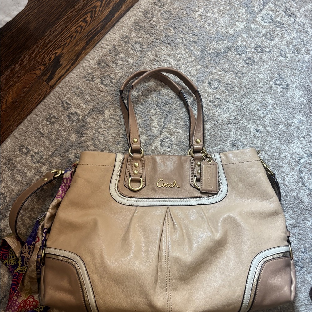 Coach Beige and Brown Leather Shoulder Bag